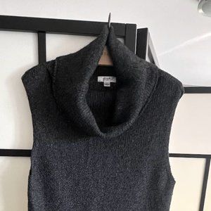 Charcoal gray, cozy & fluffy sleeveless sweater dress tunic with cowl neck